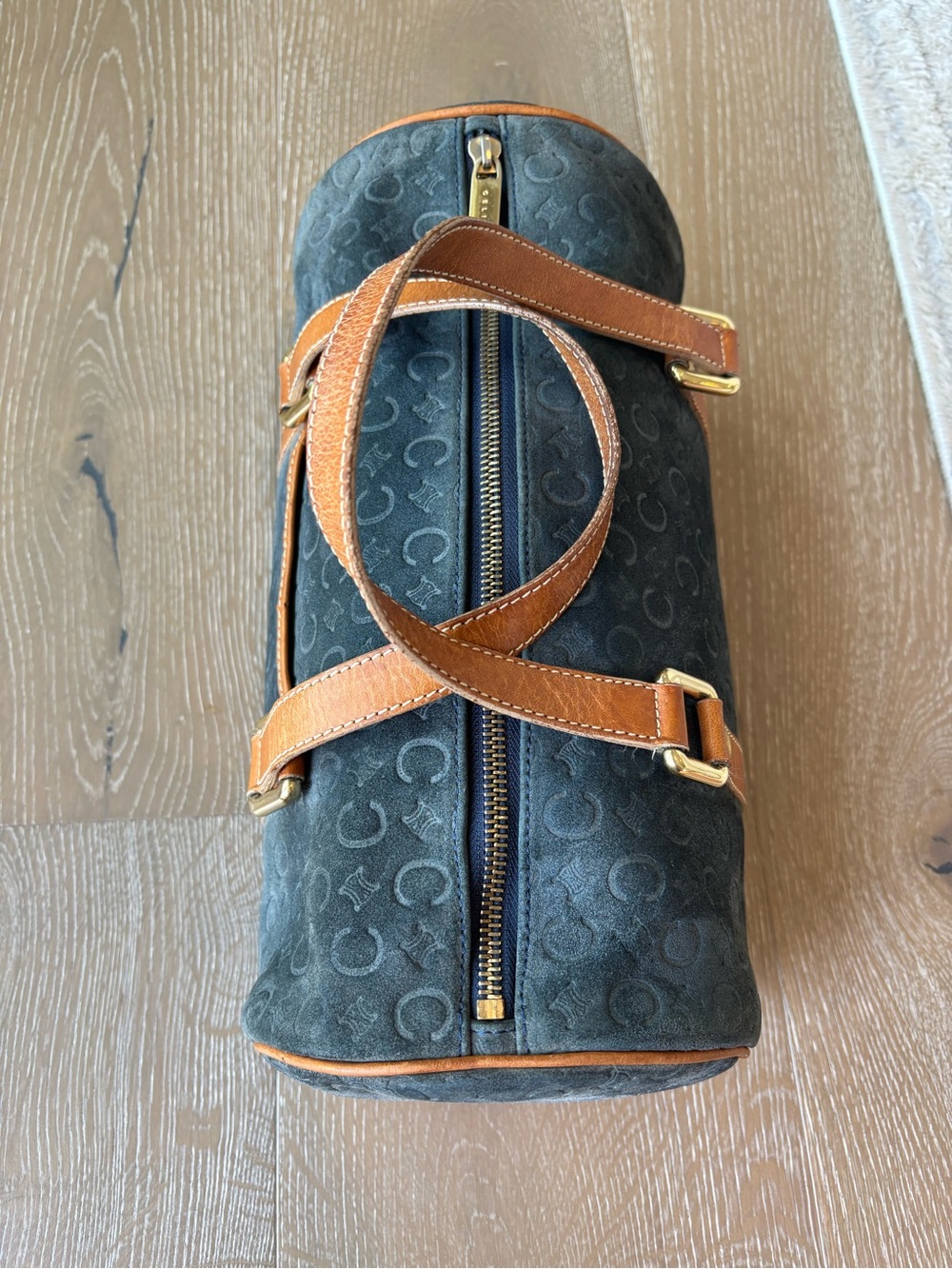 Celine Macadam Navy Suede Mini Duffel with Brown Leather Trim - Picture 4 of 16